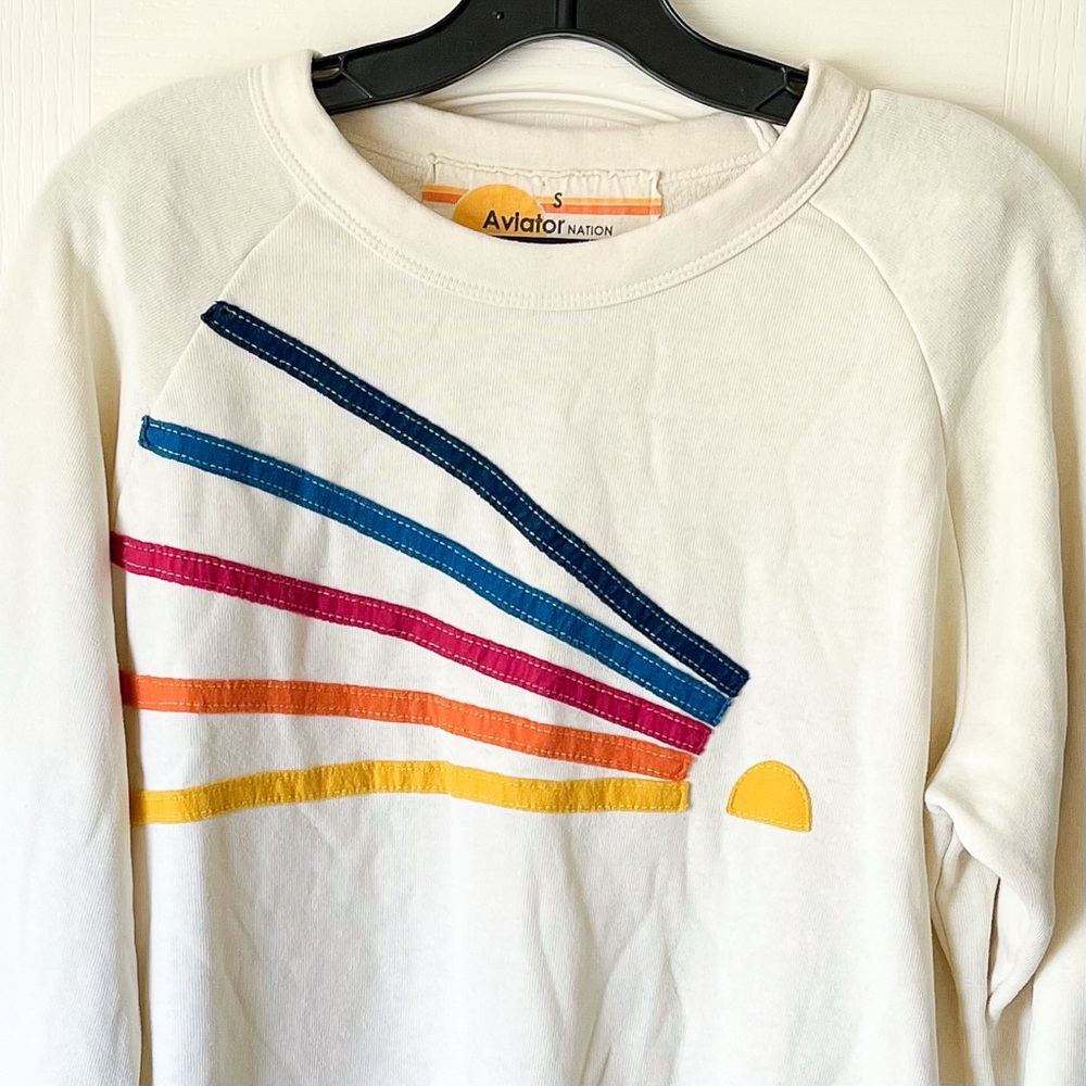 Aviator Nation Daydream Crew Sweatshirt Rainbow Vintage White Small EUC - Picture 5 of 8